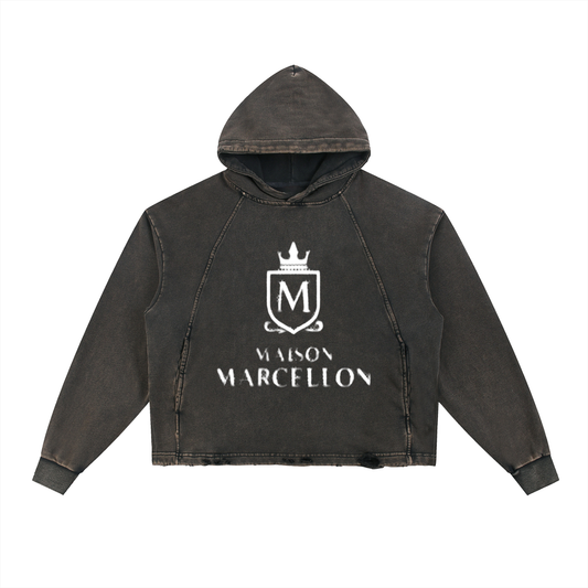 MM Logo & Scripture Vintage Washed Frayed-Hem Hoodie